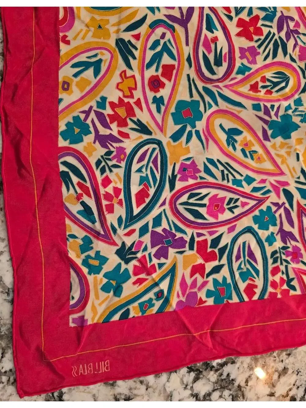 Vintage Bill Blass Colorful Kalamkari Print Paisley Floral Silk Scarf